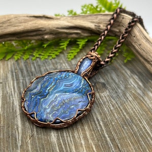 Blue Crazy Lace Agate and Kyanite Gemstones copper wire wrap pendant necklaceready to shipFree Domestic Shipping wire wrapGift image 1