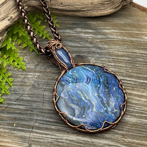 Blue Crazy Lace Agate and Kyanite Gemstones copper wire wrap pendant necklaceready to shipFree Domestic Shipping wire wrapGift image 4