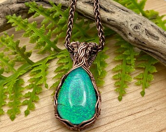 Genuine Opal Copper Wire Wrapped Necklace: Artisan Gemstone Jewelry, made in the USA