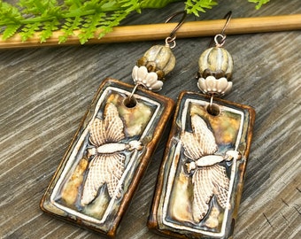 Dragonfly Sky Ceramic Earrings Artisan Jewelry Dangle Made in the USA Fast n Free Shipping