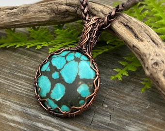 Turquoise Semi Precious Gemstone Necklace, Wire Wrapped Copper, Fast n Free USA Shipping, Artisan Jewelry, Great Gift