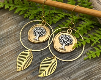 Tree of Life Hoop Earrings, Brass Tree Hugger, Boho Style, Weavers Roots Jewelry, Ready to Ship, Free Domestic Shipping, made in the USA