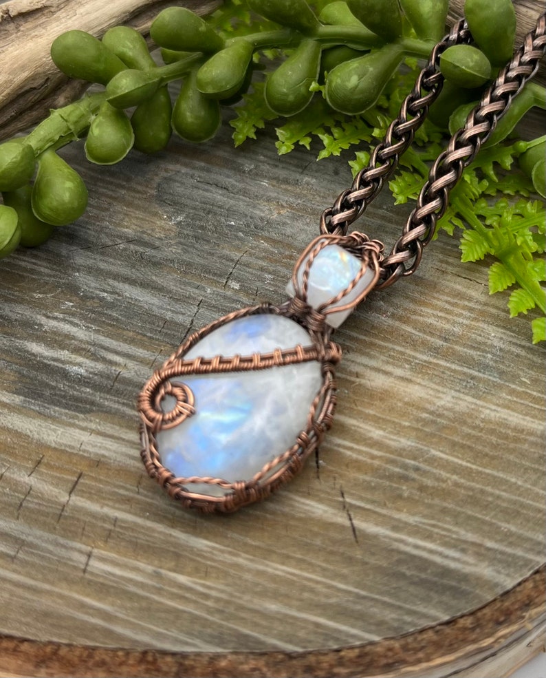 Genuine Rainbow Moonstone Necklace, Pendant, Copper, Wire Wrapped,Free USA Shipping, Gift, Artisan Jewelry Bild 4