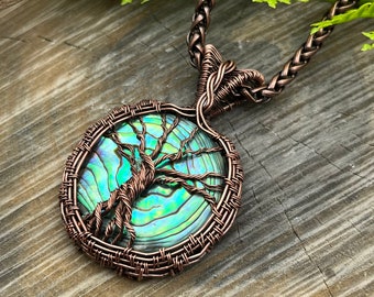 Paua Abalone Shell Tree of Life Wire Wrap Pendant Necklace, Ready to Ship, Antiqued Copper, Wire Wrap Jewelry, gift, free Domestic shipping