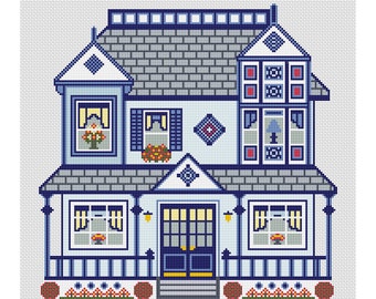 Hand Counted Cross Stitch Embroidery Pattern - Victorian Home Cross Stitch Design 1 - INSTANT Download - PDF