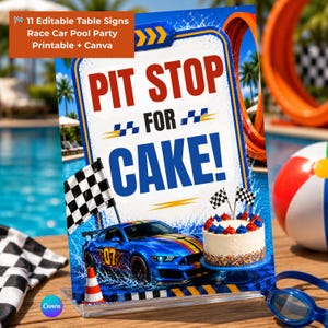 Race Car Pool Party Table Signs Editable Canva Printable, 11 Birthday Party Signs, Pool Rules, 5x7 Decor, Racing Theme