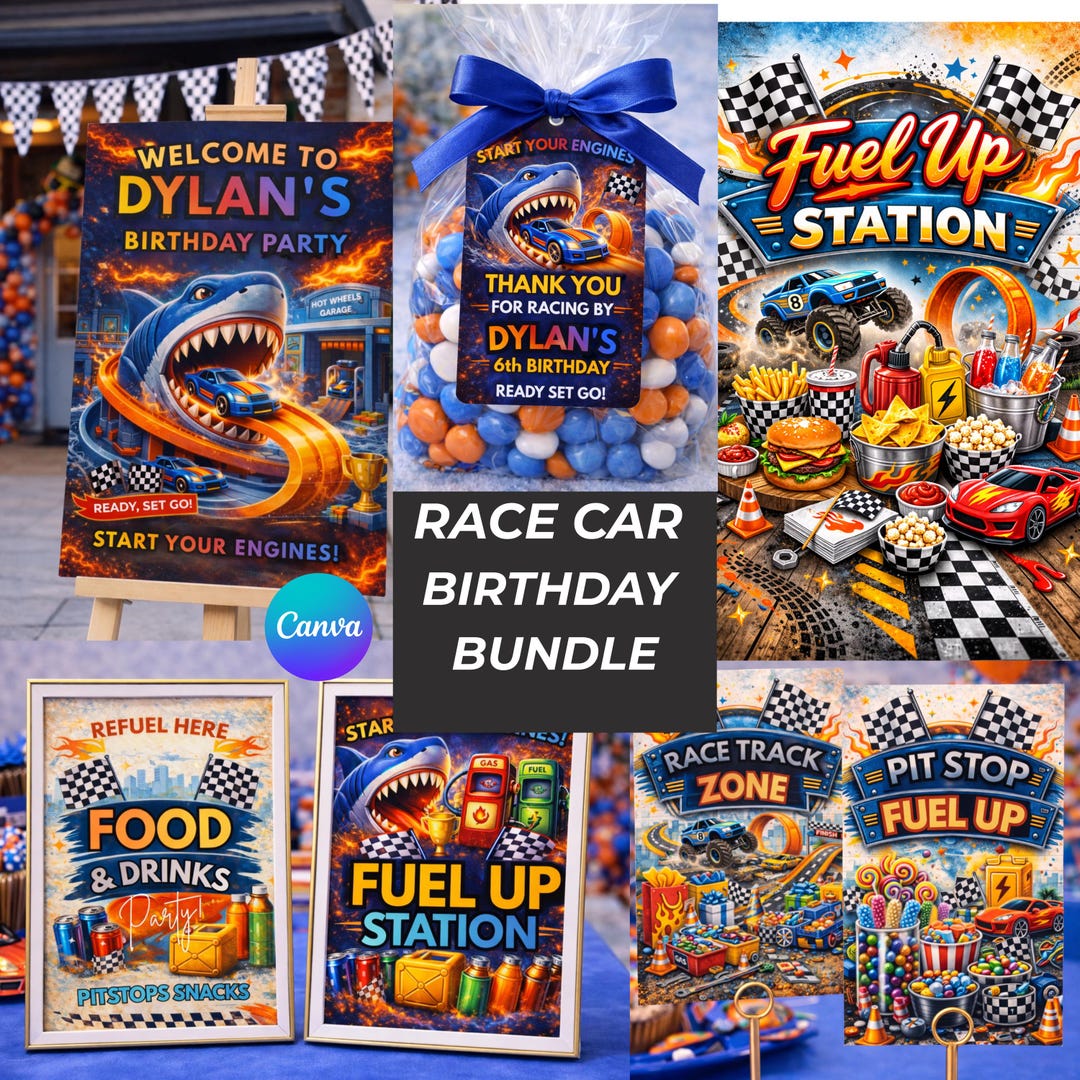 Fun Racing Signs Race Car Birthday Party Signs Set, Racing Welcome Sign, Table Signs ...