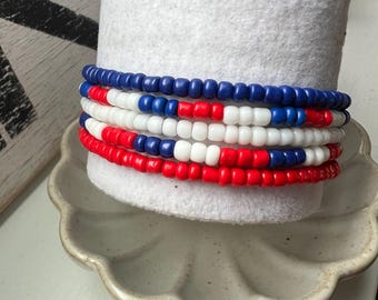 Red white & blue glass seed bead bracelets