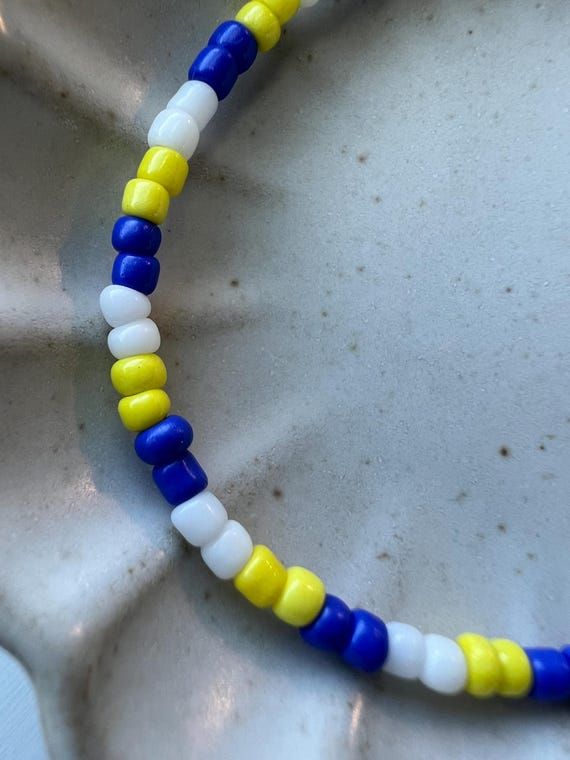 ガラスビーズ ブレスレット ハンドメイド ブルーイエロー