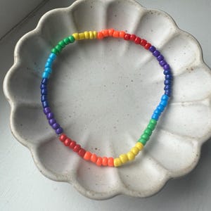 Handmade glass seed bead rainbow bracelet- Customizable jewelry- Colorful Stretch Bracelet- Perfect Gift for Her.
