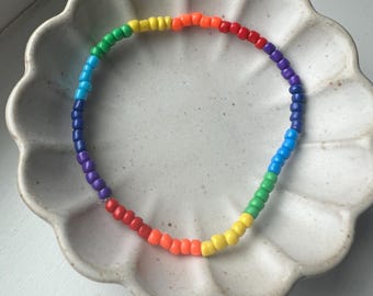 Handmade glass seed bead rainbow bracelet- Customizable jewelry- Colorful Stretch Bracelet- Perfect Gift for Her.