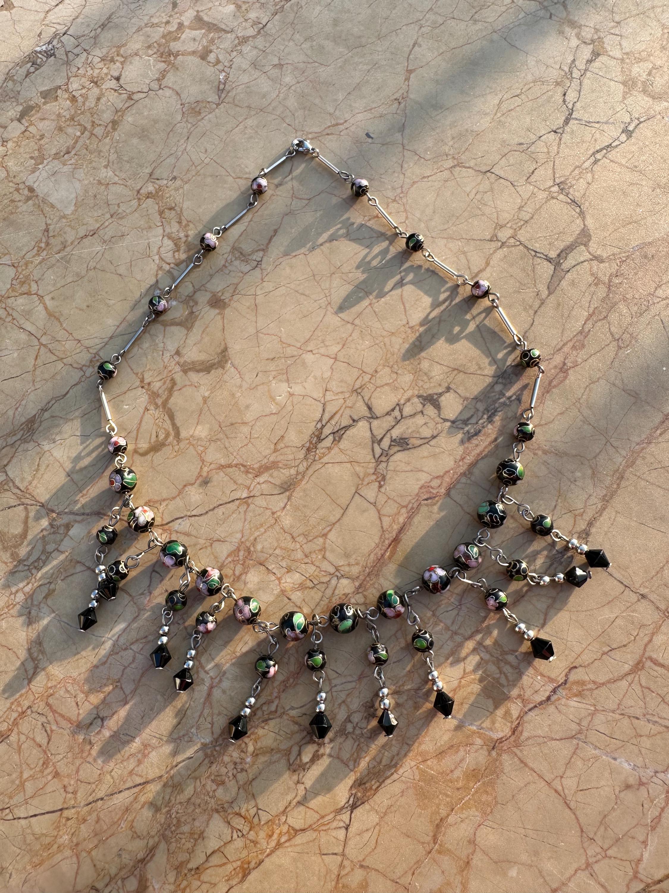 Collier Court Vintage à Pampilles - Perles Et Métal Doré - Occasion