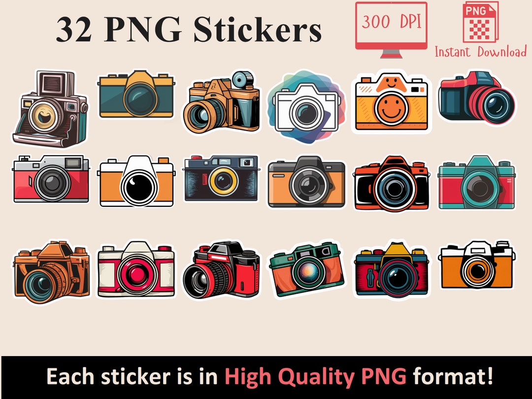Camera PNG Stickers Design Bundle Captured Moments, Photographers Dream ...