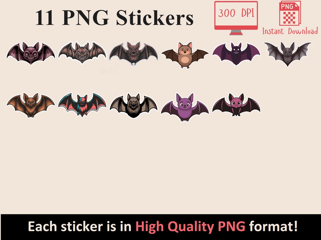 Bat PNG Stickers Design Bundle Night Flyer Fun, Spooky and Cute Bat ...