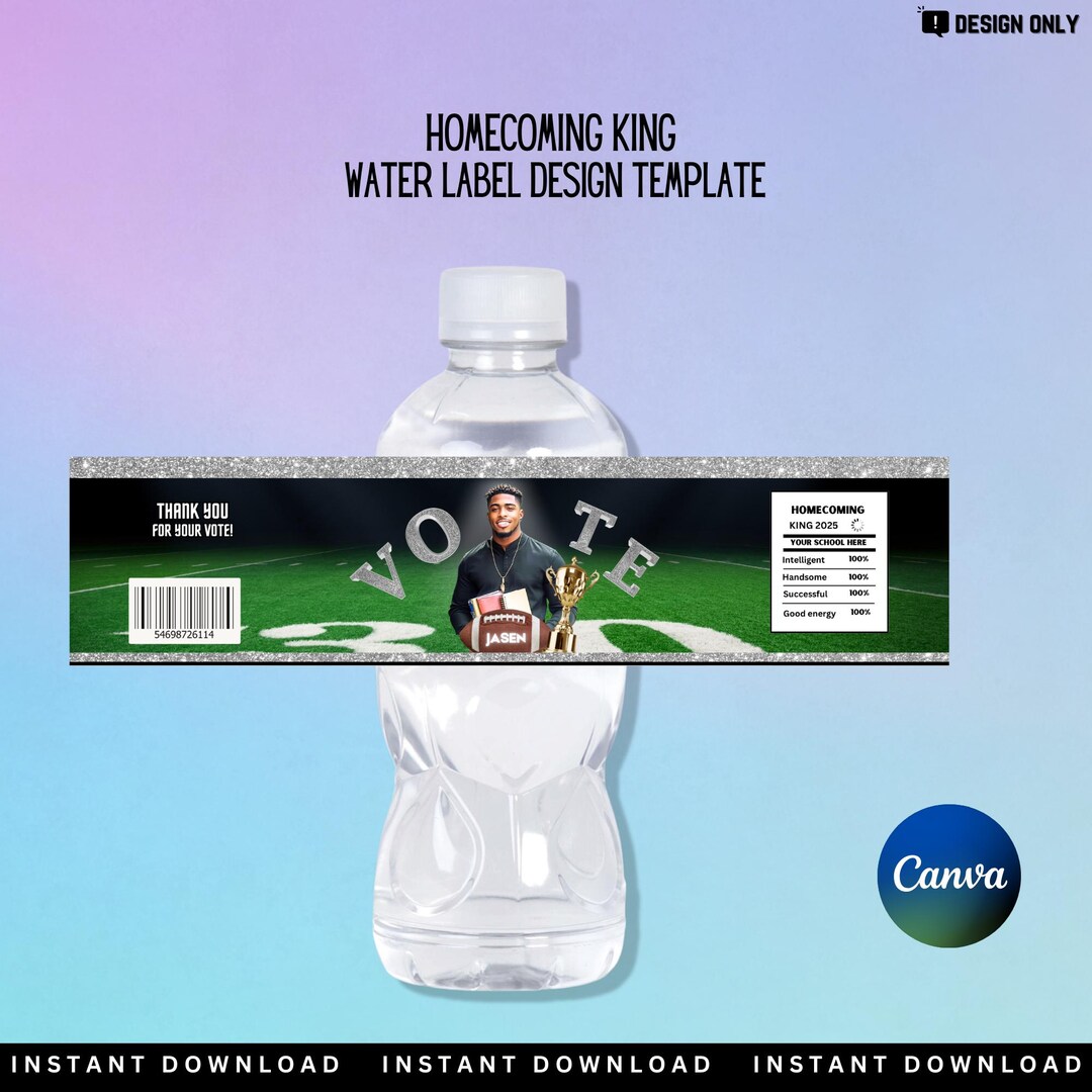 DIY Water Bottle Label Template, Homecoming King, Vote, Class Campaign ...