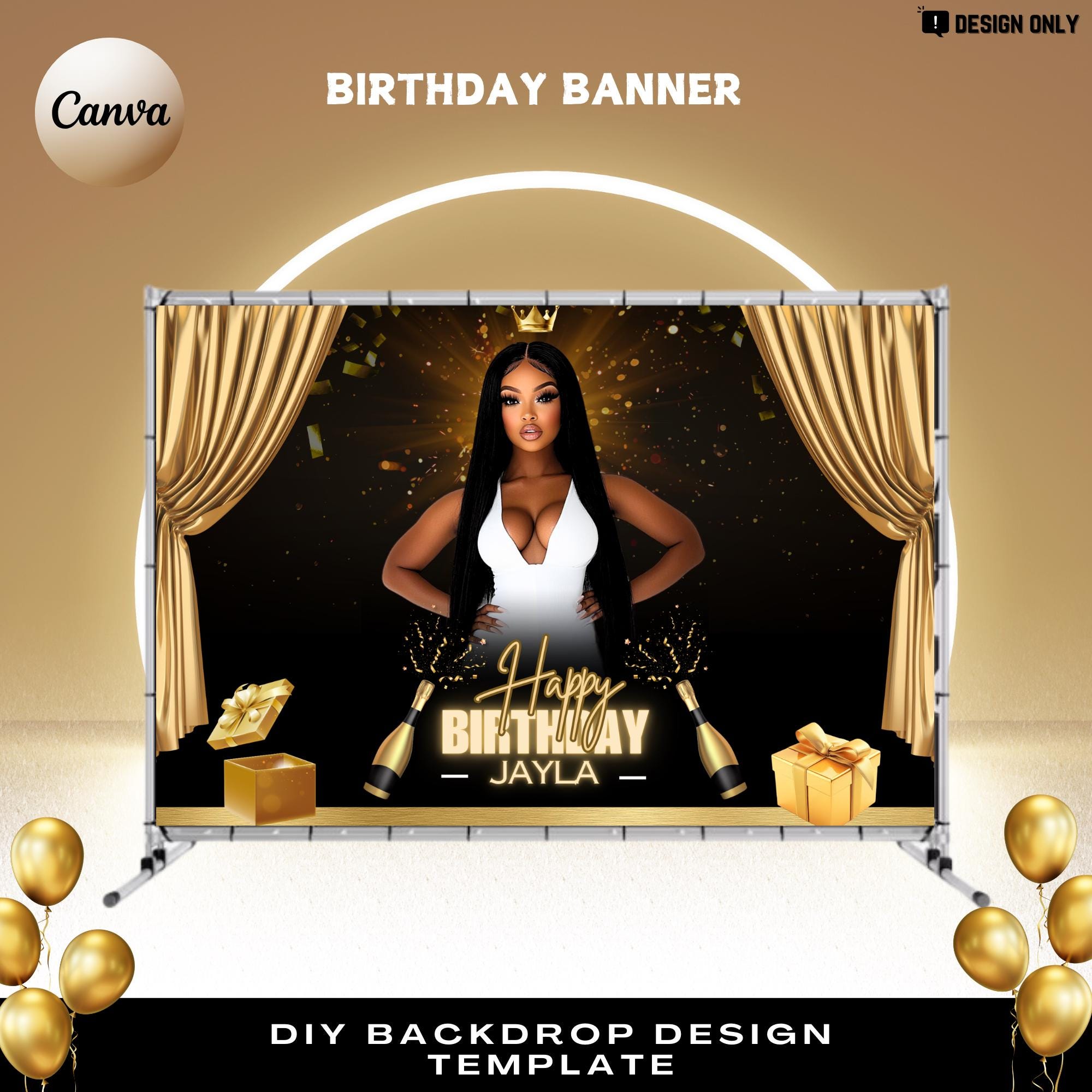 DIY Birthday Girl Backdrop Template Template, Retractable Banner Design ...