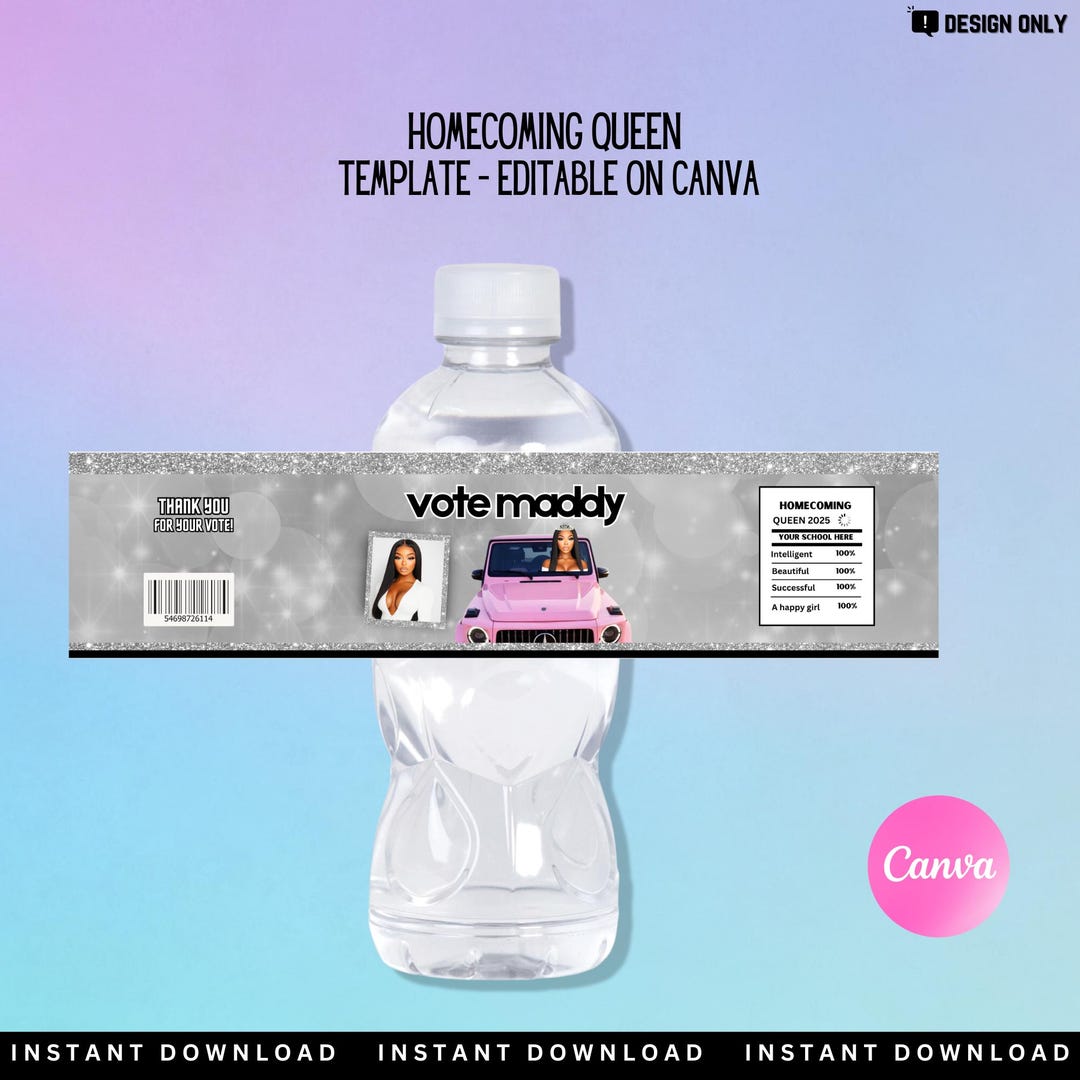 DIY Water Bottle Label Template, Homecoming Queen, Vote, Class Campaign ...