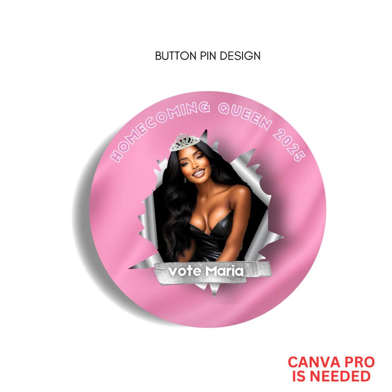 Pink Vote Button DIY Homecoming Pin Button Design Template, Editable on Canva, Vote for ...