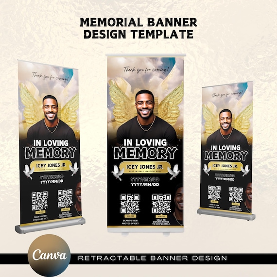 DIY Retractable memorial banner design template, Editable on Canva, Instant download, Large banner, Backdrop funeral, Rest in peace, RIP