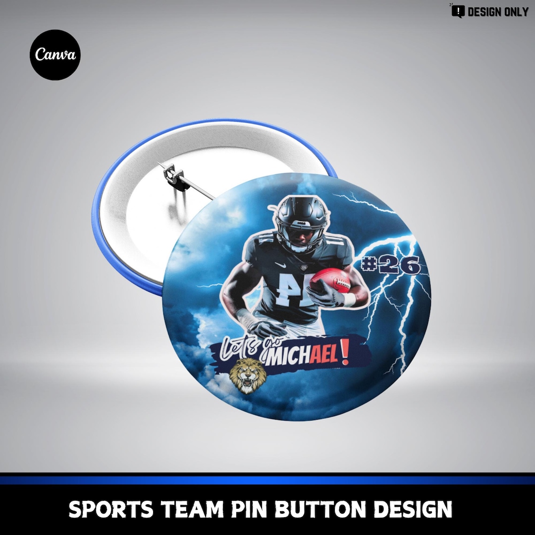 Football Back Button DIY Football Game Day Pinback Button Design Template, Editable on Canva ...