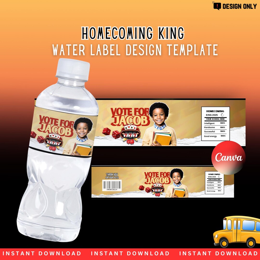 DIY Water Bottle Label Template, Homecoming King, Vote, Class Campaign ...
