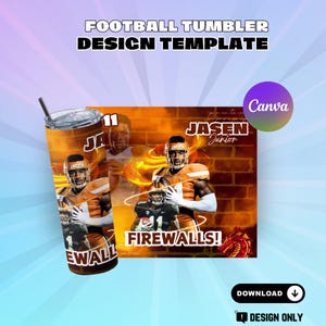 DIY Football game day Tumbler design template, 20oz design, Instant download, Editable on canva, Tumbler wrap, Orange