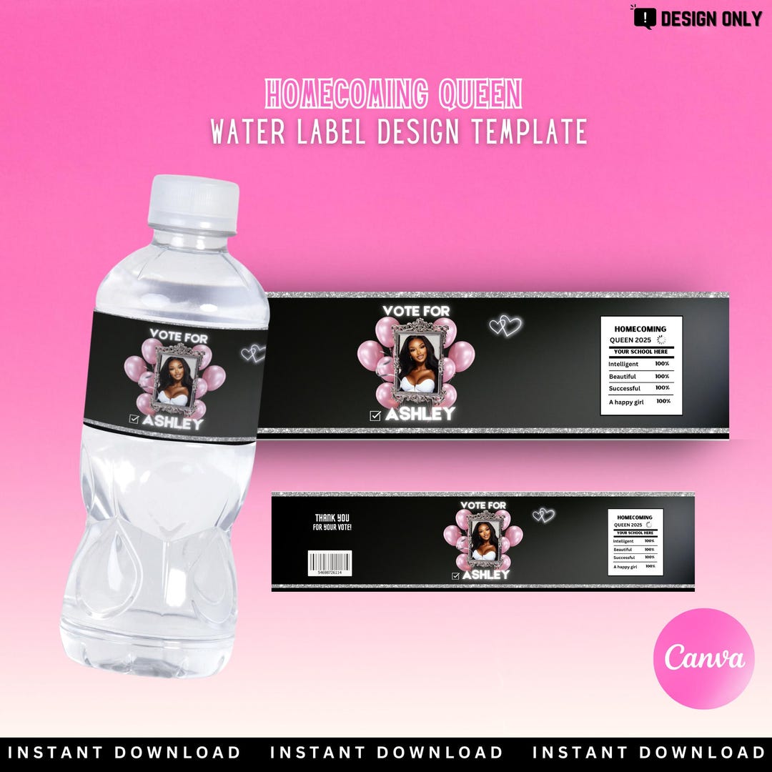 DIY Water Bottle Label Template, Homecoming Queen, Vote, Class Campaign ...
