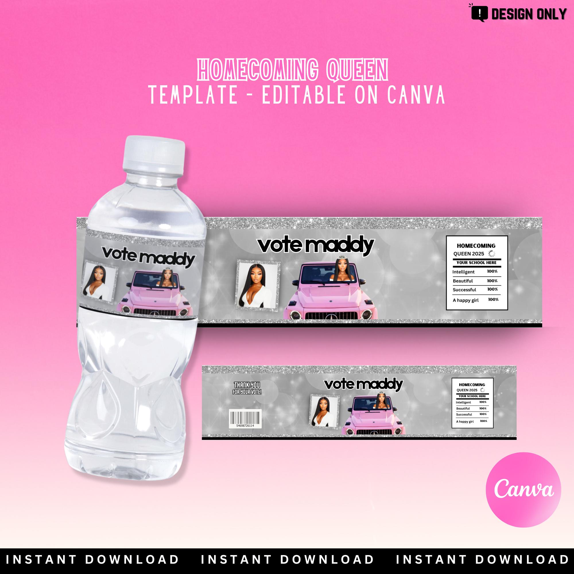 DIY Water Bottle Label Template, Homecoming Queen, Vote, Class Campaign ...