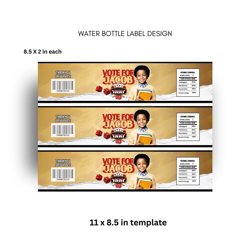 Vote Jacob Sign DIY Water Bottle Label Template, Homecoming King, Vote, Class Campaign ...