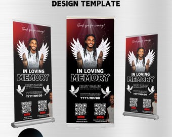 DIY Retractable memorial banner design template, Editable on Canva, Instant download, Large banner, Backdrop funeral, Rest in peace, RIP