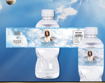 DIY memorial water bottle label design template, Editable on Canva, Instant download, Grief, Funeral, RIP label,In loving memory, water