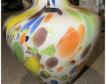 MAKORA Jarrón de vidrio KROSNO ART hecho a mano Polonia Estilo Murano Raro 10.5" X 10"