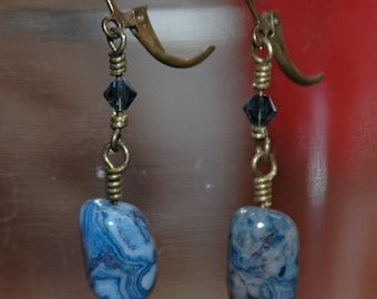 Denim Lapis, Swarovski and Brass Earrings