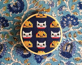 Cats & Tacos Embroidery Hoop / Cross Stitch Art