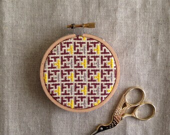 Purple & Yellow Patterned Embroidery Hoop / Cross Stitch Art