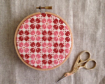 Pink Clover Patterned Embroidery Hoop / Cross Stitch Art