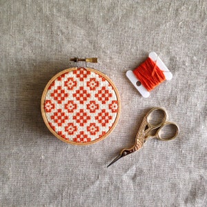 Orange Patterned Embroidery Hoop / Cross Stitch Art