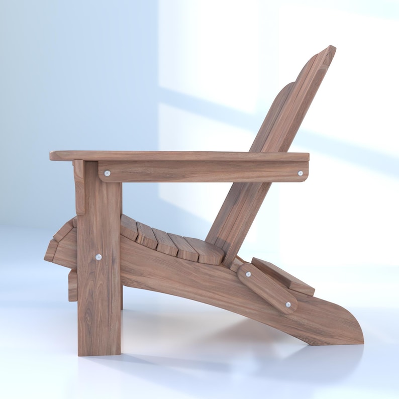 May include: A wooden adirondack chair with a natural wood finish. The chair is made of solid wood and has a comfortable, slightly reclined seat.