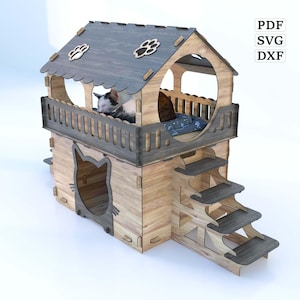 Terrasvormig kattenhuis, groot formaat, ontworpen voor het comfort van je kleine schattige levenspartner. Stijlvol, functioneel en comfortabel.