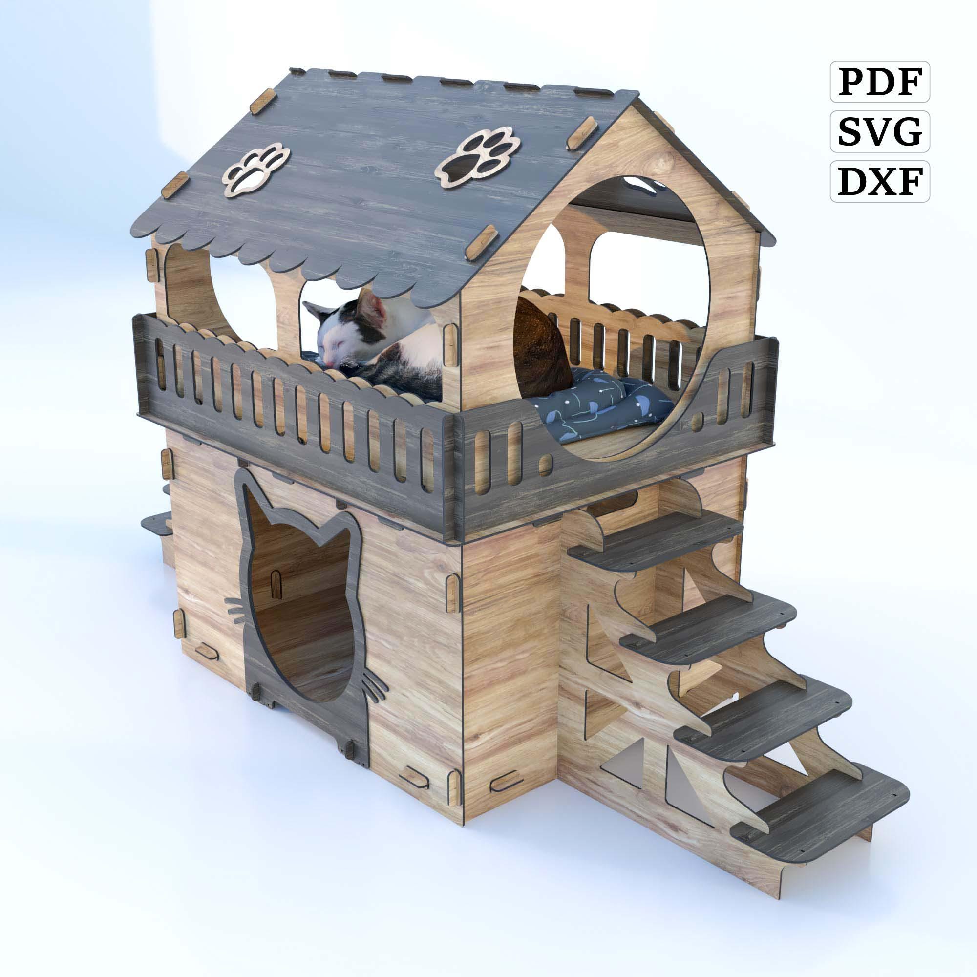 Terraced Cat House Plan: Large Two-story Design (digital Download) - Etsy