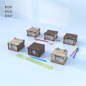 Laser cut Cube Block Note Holder Plans. 6 Pieces Simple But Very Stylish and Functional.