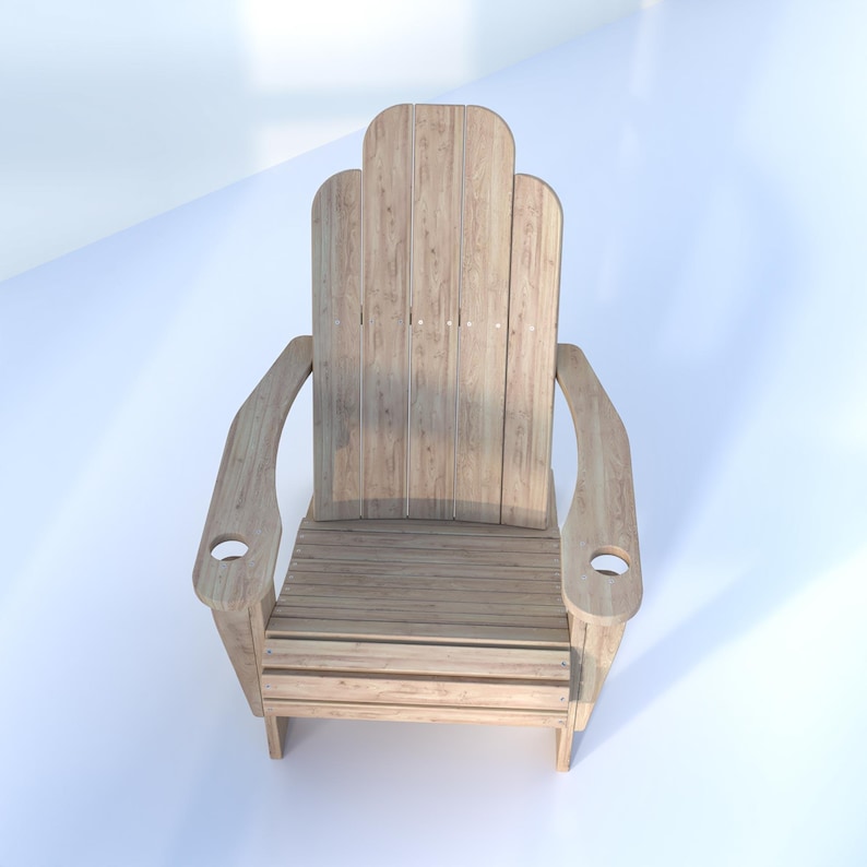 Peut inclure: Un fauteuil Adirondack en bois avec un dossier et un si&egrave;ge &agrave; lattes, et deux porte-gobelets sur les accoudoirs.