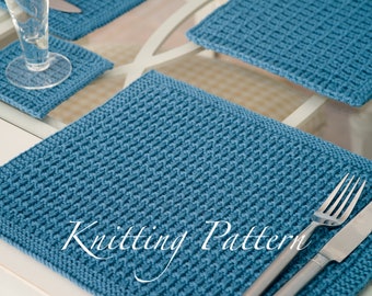 Trevarren Placemat Set - Knitting Pattern - Knitted placemats, coasters & hot pad - Reversible - Instant download