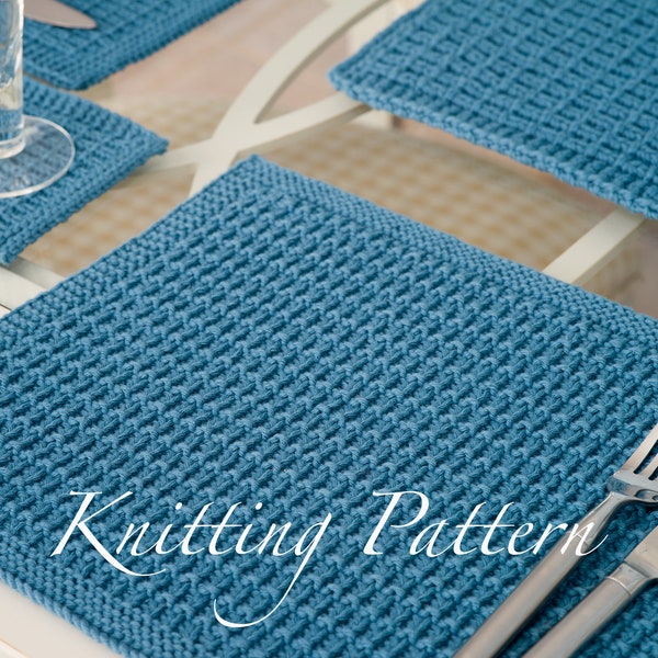 Trevarren Placemat Set - Knitting Pattern - Knitted placemats, coasters & hot pad - Reversible - Instant download