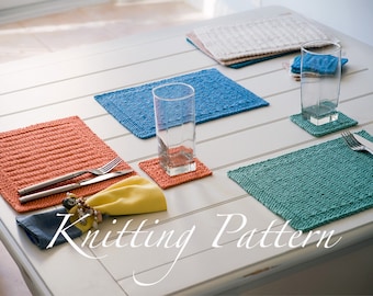 Somertide Placemats – Knitting Pattern – Placemat and coaster set – Four sizes – Instant download