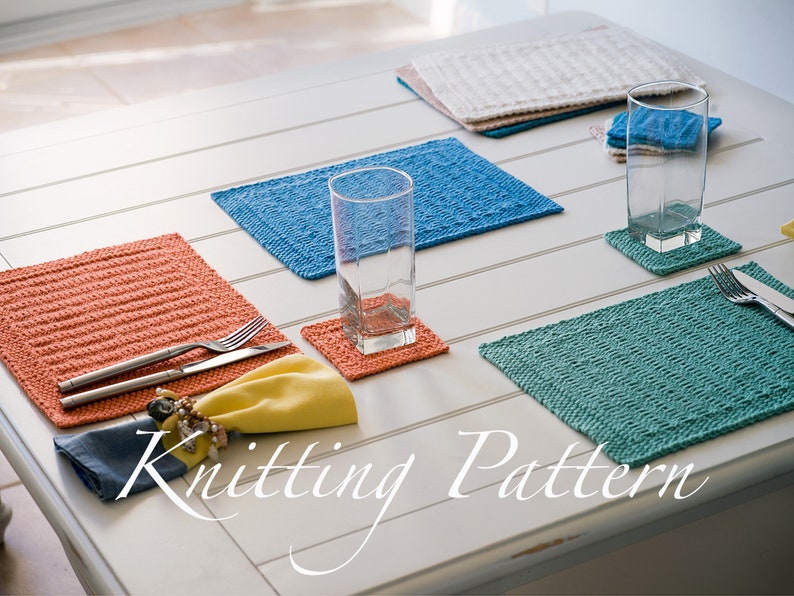 Somertide Placemats Knitting Pattern Placemat and coaster set Four sizes Instant download image 1