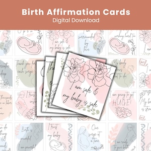 Birth Affirmation Cards, Printable cards, Hypnobirthing Cards, PDF Printables, Pregnancy Affirmations, Natural Birth, Homebirth Cards