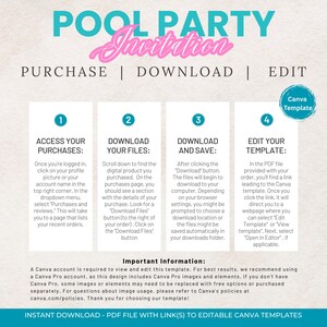 Editable Pool Party Invitation Template | Summer Birthday Invite ...