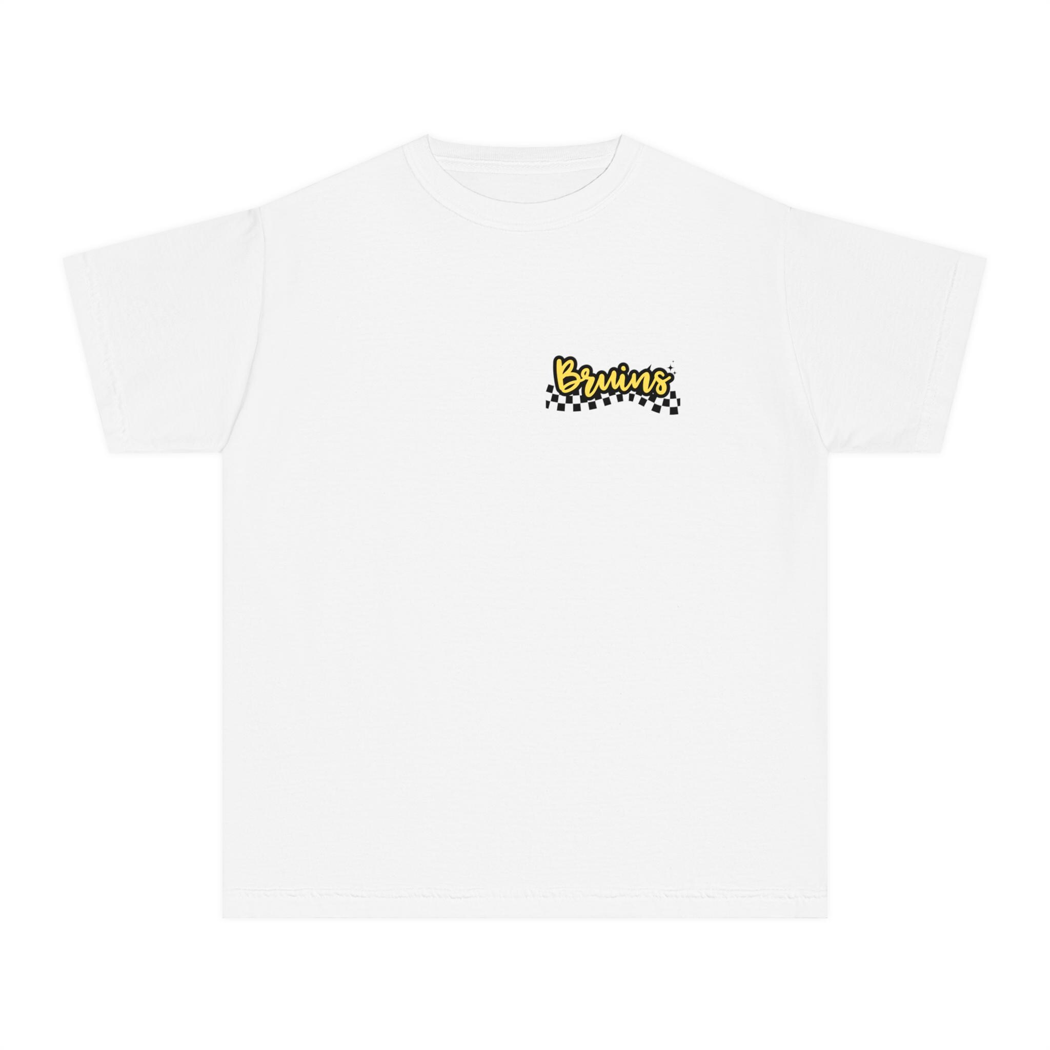 Brooke and Bear front and back Youth Bruins Design, Comfort Colors shirt,Perfect for Sports Events, Bruin spirit tee, LFMS, Black and gold