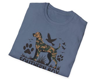 Brooke and  Bear Southern Boy Gildan T-Shirt, Bird hunting Tee, Southern Pride Shirt, Camoflauge, Hunting dog, bird dog, hound,Hunting shirt